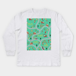 Fireman cute seamless kids pattern mint Kids Long Sleeve T-Shirt